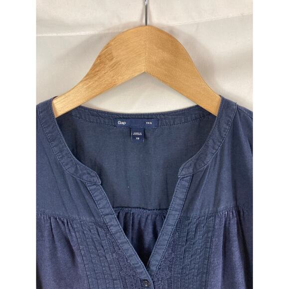 Gap Button Front Tie Waist Dark Blue Cotton Top Size XS - Picture 2 of 3